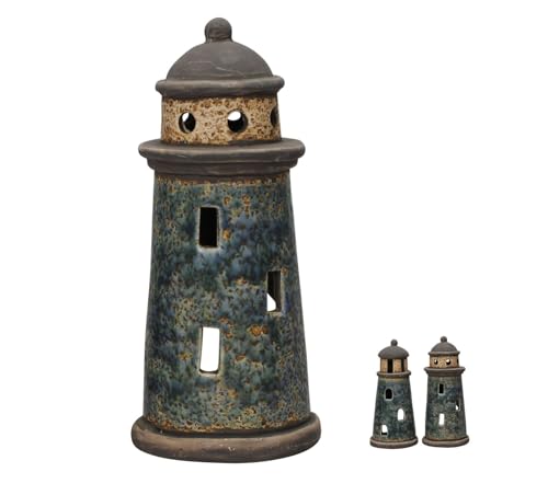 netproshop Leuchtturm Steinzeug Windlicht Sylt o. Helgoland Teelichthalter ca. 9 x 8,5 x H 20 cm, Farbe:Helgoland von NETPROSHOP