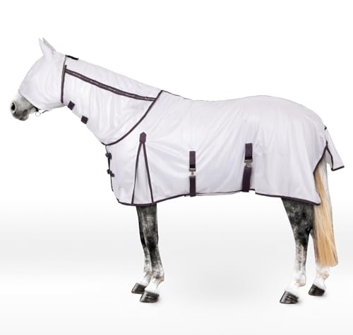 netproshop Set Kompletter Fliegenschutz bestehend aus Fliegendecke, Halsteil abnehmbar und Fliegenmaske Gr. 105-155, Groesse:155, Farbe:Weiss von NETPROSHOP