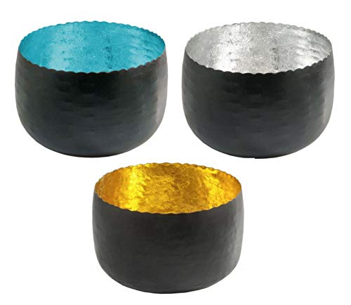 netproshop Strahlender Windlicht Teelichthalter aus Metall Schwarz 12x7 cm Silber oder Gold, Farbe:Silber von NETPROSHOP
