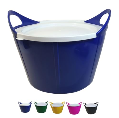 netproshop Vielseitige Flexischale 17 Liter mit Griffen mit weißem Deckel - robust & flexibel für Stall, Haushalt usw., Farbe:Dunkelblau von NETPROSHOP