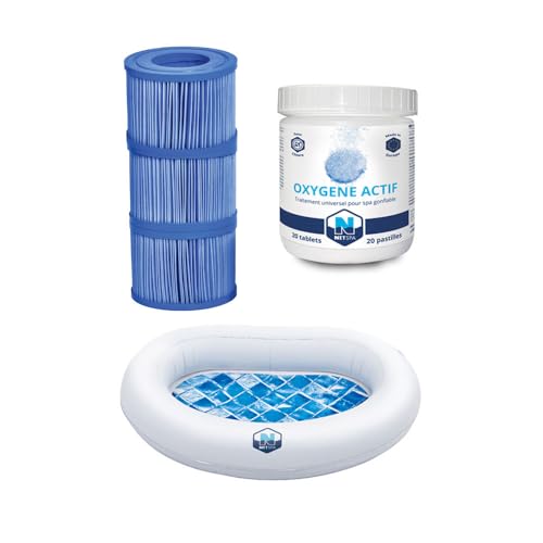 NETSPA Spa-Pflege-Set, 3 Filterkartuschen + 20 Tabletten mit Aktivsauerstoff + Kopfstütze/Getränkehalter, kompatibel mit allen aufblasbaren Whirlpools von NETSPA
