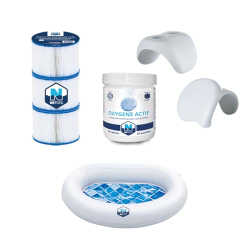 NETSPA Zubehör-Set für Spa, 3 Filterkartuschen + 20 Sauerstofftabletten + Kopfstütze/Becherhalter + Fußspülbecken von NETSPA