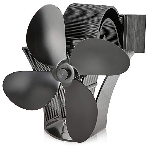 NETTA Magnetischer Holzofenventilator mit 4 Flügeln und verstellbarem Band – geräuschloser Betrieb – umweltfreundliche Zirkulation – effiziente Wärmeverteilung – idealer Holzbrenner-Ventilator und Kaminventilator – Schwarz von NETTA