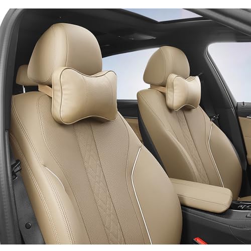 NETTAY 2pcs Auto Kopfstuetze Für Mercedes Benz GLC SUV 2015-2024 Kissen Komfortabel Atmungsaktiv Autositz Nackenkissen Fahren Mit Verstellbarem Riemen,D/Beige von NETTAY