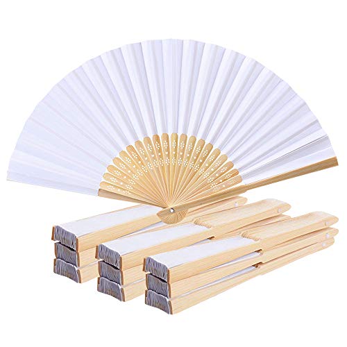 10 Stück Papierfächer Handfächer - Weiß Chinesischer Handfächer Holz und Bambus Stoff Faltfächer für Kinder und Frauen, Faltbar Hochwertig Seiden Handfächer für Hochzeit Party Zuhause Wand Deko von NETUME