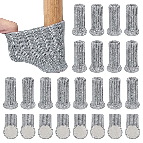 24 Stück Stuhlsocken, NETUME Hochelastisch Gestrickte Möbelsocken/Filz Stuhlbeinkappen with Filzgleiter, Antirutsch Pads Stuhlbeinschoner Ideal Bodenschoner für Möbel Stuhlbein Tisch (Grau) von NETUME