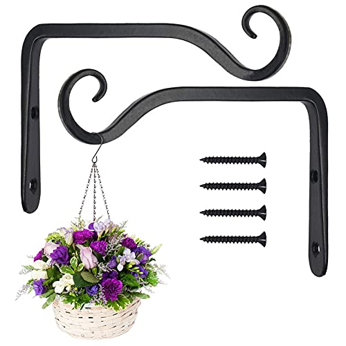 NETUME 2er-Pack Schwarze Wandhaken, Metall Haken Wand Wandhalterungen aus Schmiedeeisen, Hängekorbständer für Vogelfutterhäuschen/Pflanzen/Laternen/Windspiele (mit Schrauben) von NETUME
