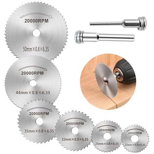 NETUME 6 Pcs Kreissägeblatt Sägeblatt, Trennscheibe Set mit 2 Spanndorn, HSS Kreissägeblätter für Multifunktionswerkzeuge, zum Schneiden von Holz, Kunststoff und Metall von NETUME