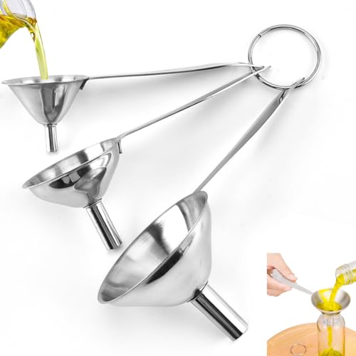 NETUME Edelstahl Küchen-Trichter Set, 3 Stück, Klein bis Groß, Langgriff, 4.5/5.5/7.5cm von NETUME