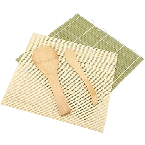Bambus Sushi Matte Set 4-Tlg - DIY Rollmatte für Anfänger, Selber Machen Zubehör Kit Mit 2 Matten, 1 Reispaddel, 1 Reisstreuer von NETUME