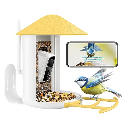 NETVUE Birdfy® Smart Birds Feeder with Camera, Full Colour Night Vision, Instant Alert, Automatic Video Recording to Capture Birds Watching, Yellow von NETVUE