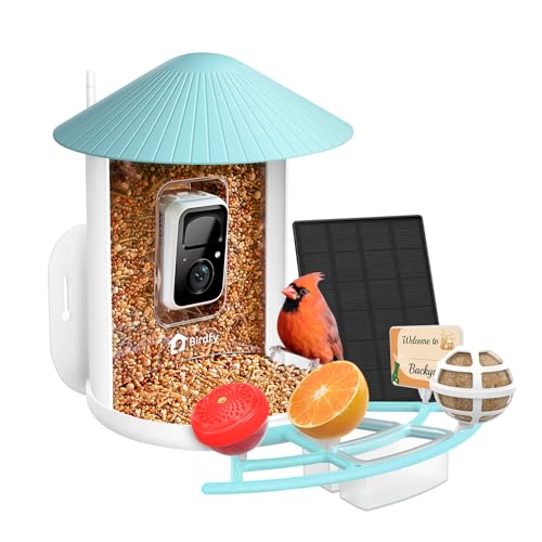 NETVUE Birdfy Vogelfutterhaus mit Kamera zur Live-Beobachtung, Solarbetrieb Vogelfutterspender mit Multi Sitzstangenhalter, Vollfarbe Nachtsicht Automatisch Videoaufzeichnung bei Vogelbesuch von NETVUE