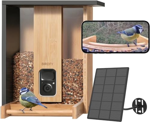 NETVUE by Birdfy Vogelfutterhaus mit Kamera zur Live-Beobachtung Nachtsicht, Solarbetrieb Bambus WLAN Vogelfutterstation für automatische Videoaufzeichnung bei Vogelbesuch von NETVUE