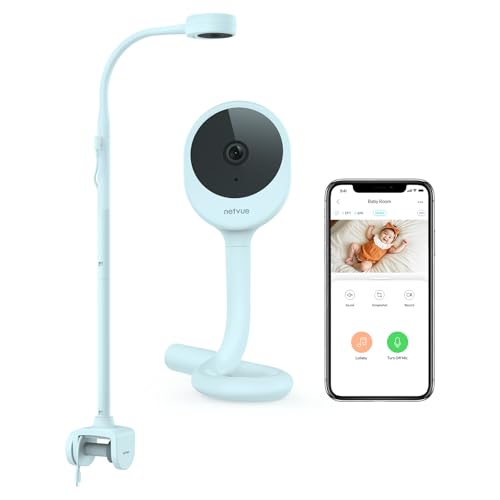 NETVUE Blau Baby Kamera mit 4 in 1 Halterung, 1080P Baby Camera mit Kostenloser App, Zwei Wege Audio, Bewegungserkennung, Schlafanalyse, Schlaflieder, Temperatursüberwachung von NETVUE