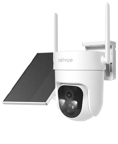 NETVUE 2K Überwachungskamera Aussen Solar Akku, PTZ 360° Kamera Überwachung Aussen Farbnachtsicht, Kabellos WLAN Kamera Outdoor mit PIR, Automatisch Verfolgung, 2 Wege Audio, Alarmmeldung von NETVUE