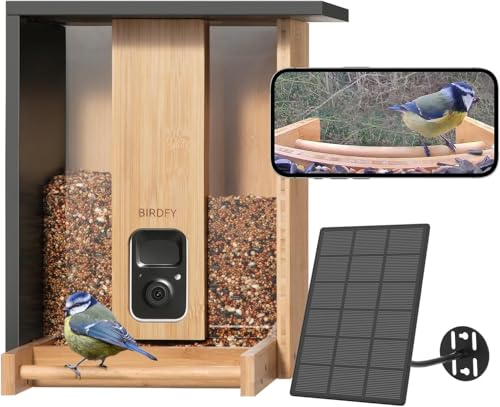 NETVUE by Birdfy Bambus Vogelfutterhaus mit Kamera zur Live Beobachtung, KI Vogelerkennung ohne ABO, 1080P Futterstation mit Nachtsicht, Echtzeit Benachrichtigung, Automatisch Aufnahm bei Vogelbesuch von NETVUE