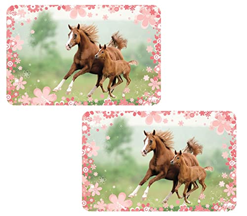 2 Stück Pferde Horse Tischunterlage Platzdeckchen Malunterlage Knetunterlage Eßunterlage Tischset (Bunt ARJ035365) von NEU