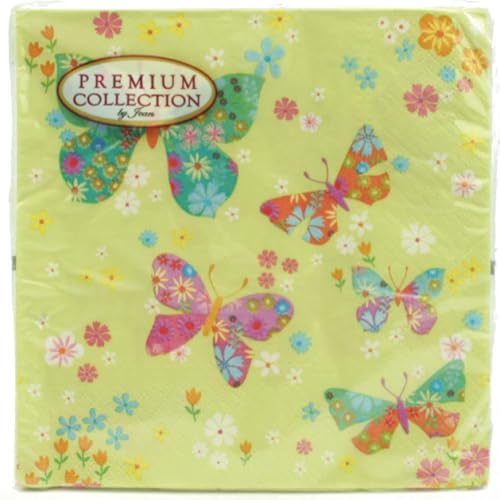 Neu Premium Collection 20 Stück Servietten Schmetterlinge Butterfly Frühling, Mehrfarbig, 33cm x 33cm von NEU