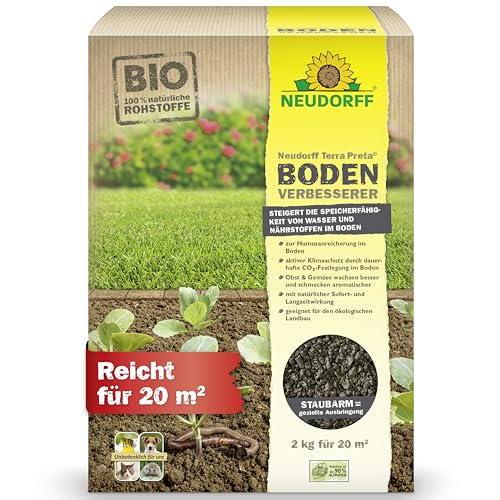Neudorff Terra Preta BodenVerbesserer – Bio-Dünger mit Bio-Pflanzkohle zur nachhaltigen Bodenverbesserung aller Böden und Kulturen, 2 kg für 20 m² von Neudorff