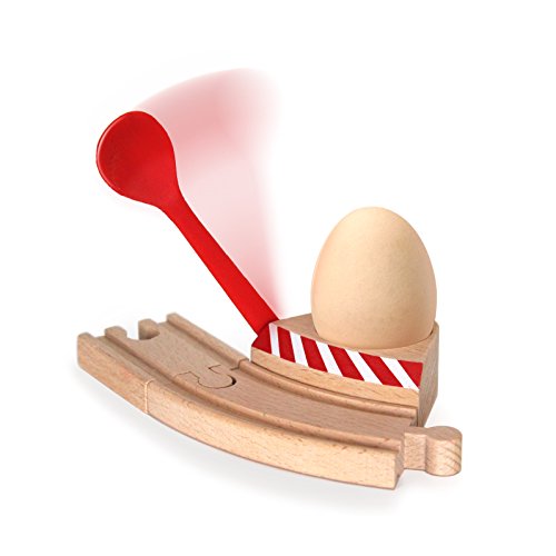 Neue Freunde® Eierbecher Set für Kinder - Eierbecher aus Holz mit Schranke, mit kleinem Löffel als Zugschranke - Frühstück mit Eisenbahn- für Kinder von NEUE FREUNDE inventing & producing schnickschnack