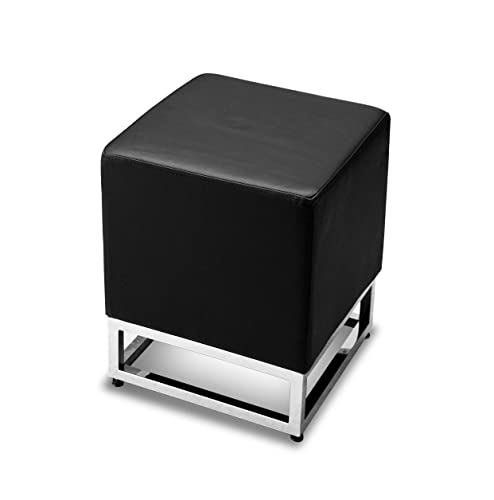 NEUERRAUM Kleiner schwarzer Würfel Lederhocker Sitzhocker auf poliertem Edelstahlfuß 37 x 37 x 45 cm. Echtleder! von NEUERRAUM