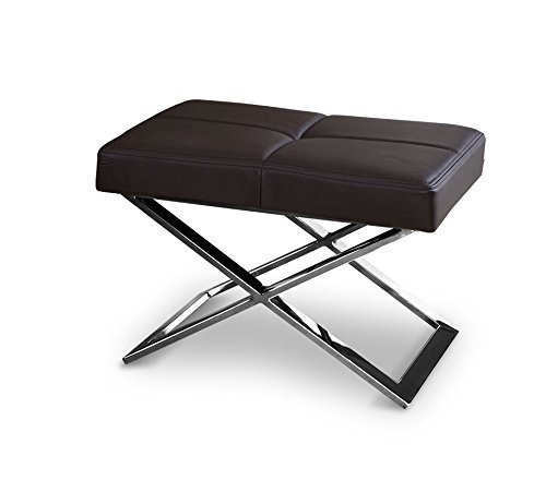 NEUERRAUM Bauhaus Fußhocker, Beistellhocker, Sitzhocker, Hocker, X-Fuß Edelstahl poliert. Abbildung in (Echt-) Leder Dunkelbraun. von NEUERRAUM