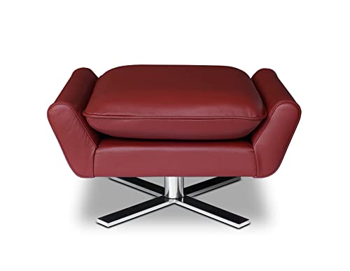 NEUERRAUM Bequemer Fußhocker, Beistellhocker, Lederhocker, Sitzhocker, Hocker mit Kissen, Fuß massives Edelstahl. Gewicht 17 kg. Abbildung in (Echt-) Leder Weinrot (Bordeaux Rot). von NEUERRAUM