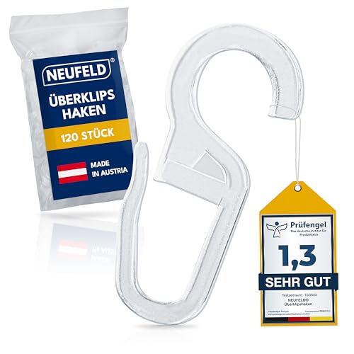 NEUFELD® 120 Überklipshaken mit 10mm Öse | Gardinenhaken für Ringe | Faltenlegehaken für Gardinenringe | Vorhanghaken | Vorhangclipser | Haken Vorhang von NEUFELD