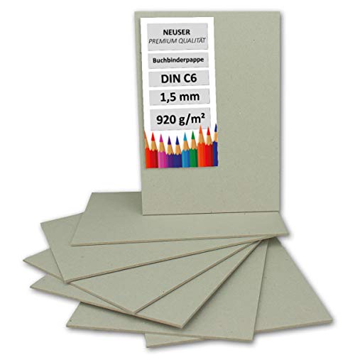 100 Stück Buchbinderpappe DIN C6 - Stärke 1,5 mm (0,15 cm) - Grammatur: 920 g/m² - Format: 10,5 x 15 cm - Farbe: Grau-Braun von NEUSER PAPIER