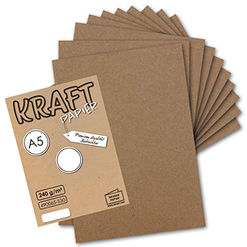 100x Vintage Kraftpapier - DIN A5-21 x 14,8 cm - nachhaltiges natur-braunes Recycling-Papier, ökologisch Bastel-Karton Einzel-Karte - NEUSER PAPIER von NEUSER PAPIER