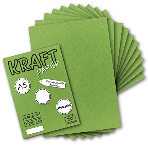 100x Vintage Kraftpapier in Hellgrün - DIN A5-21 x 14,8 cm - nachhaltiges natur-Hellgrünes Recycling-Papier, ökologisch Bastel-Karton Einzel-Karte - NEUSER PAPIER von NEUSER PAPIER