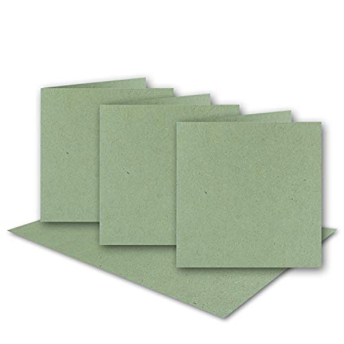 100x grüne Vintage Kraftpapier Falt-Karten Quadratisch - 150 x 150 mm - 15 x 15 cm - Recycling 220 gr blanko Klapp-Karten nachhaltig - Umwelt by Gustav NEUSER von NEUSER PAPIER
