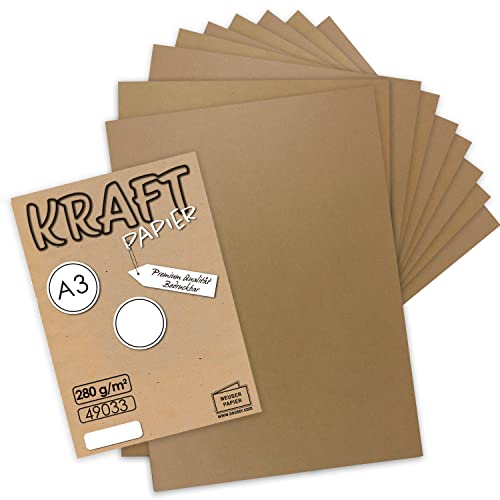 10x Vintage Kraftpapier DIN A3 280gr natur-braunes Recycling-Papier, ökologisch Bastel-Karton Einzel-Karte - nachhaltige Großbogen - UmWelt by GUSTAV NEUSER von NEUSER PAPIER