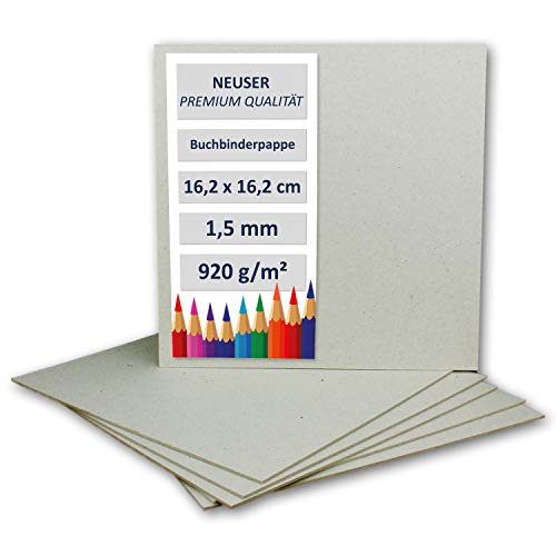 NEUSER PAPIER 150 Stück Buchbinderpappe Quadratisch - Stärke 1,5 mm (0,15 cm) - Grammatur: 920 g/m² - Format: 16,2 x 16,2 cm - Farbe: Grau-Braun von NEUSER PAPIER