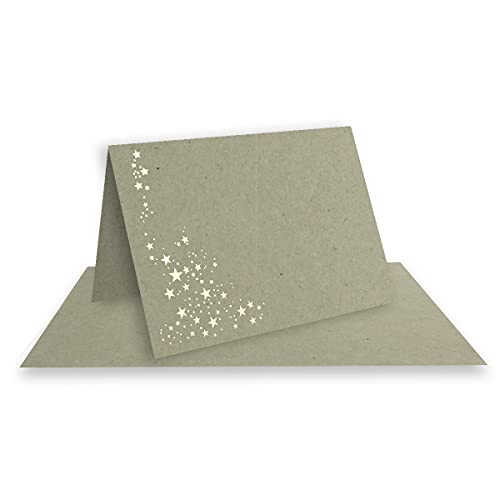 15x Faltkarten DIN A6 - Kraftpapier Grau mit goldenen Metallic Sternen - 10,5 x 14,8 cm - Einladungskarten zu Weihnachten - Marke: FarbenFroh by GUSTAV NEUSER von NEUSER PAPIER