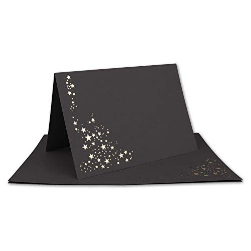 15x Faltkarten DIN A6 - Schwarz mit goldenen Metallic Sternen - 10,5 x 14,8 cm - Einladungskarten zu Weihnachten - Marke: FarbenFroh by GUSTAV NEUSER von NEUSER PAPIER