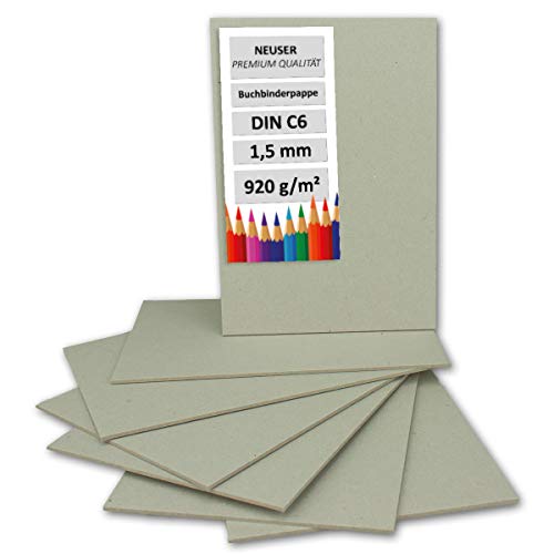 NEUSER PAPIER 200 Stück Buchbinderpappe DIN C6 - Stärke 1,5 mm (0,15 cm) - Grammatur: 920 g/m² - Format: 10,5 x 15 cm - Farbe: Grau-Braun von NEUSER PAPIER