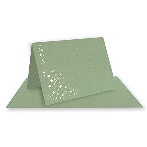 25x Faltkarten DIN A6 - Kraftpapier Eukalyptus mit goldenen Metallic Sternen - 10,5 x 14,8 cm - Einladungskarten zu Weihnachten - Marke: FarbenFroh by GUSTAV NEUSER von NEUSER PAPIER