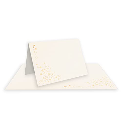 25x Faltkarten DIN A6 - Naturweiß mit goldenen Metallic Sternen - 10,5 x 14,8 cm - Einladungskarten zu Weihnachten - Marke: FarbenFroh by GUSTAV NEUSER von NEUSER PAPIER