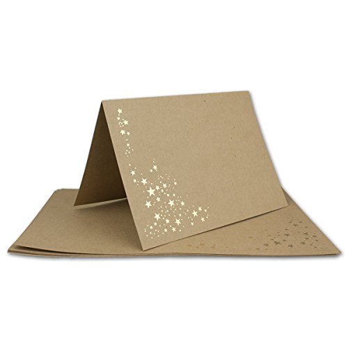 25x Faltkarten DIN A6 - Sandbraun-Kraftpapier mit goldenen Metallic Sternen - 10,5 x 14,8 cm - Einladungskarten zu Weihnachten - Marke: FarbenFroh by GUSTAV NEUSER von NEUSER PAPIER