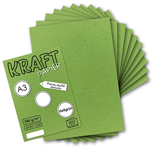 25x Vintage Kraftpapier in Hell-Grün - DIN A3-29,7 x 42 cm - 240g - natur Recycling-Karton - nachhaltig ökologisch Bastel-Karton Einzel-Karte - UmWelt by GUSTAV NEUSER von NEUSER PAPIER