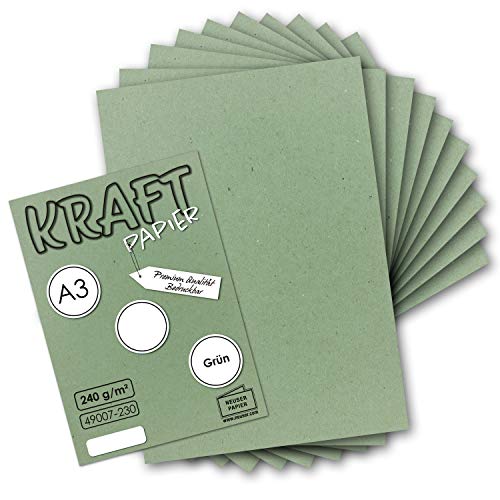 25x Vintage Kraftpapier in Natur-Grün - DIN A3-29,7 x 42 cm - 240g - natur Recycling-Karton - nachhaltig ökologisch Bastel-Karton Einzel-Karte - UmWelt by GUSTAV NEUSER von NEUSER PAPIER