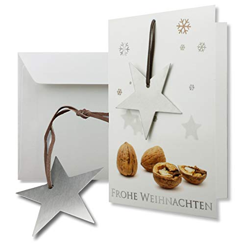 2x Grußkarten Doppelkarten mit echtem Edelstahl-Nussknacker Form Stern und Lederband inklusive Umschlägen in Naturweiß Format DIN B6 2x Grußkarten Doppelkarten mit echtem Edelstahl-Nussknacker Form Stern und Lederband inklusive Umschlägen in Naturweiß Format DIN B6 von NEUSER PAPIER