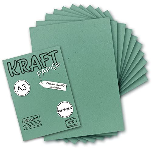 300x Vintage Kraftpapier in Eukalyptus-Grün - DIN A3-29,7 x 42 cm - 240g - natur Recycling-Karton - nachhaltig ökologisch Bastel-Karton Einzel-Karte - UmWelt by GUSTAV NEUSER von NEUSER PAPIER