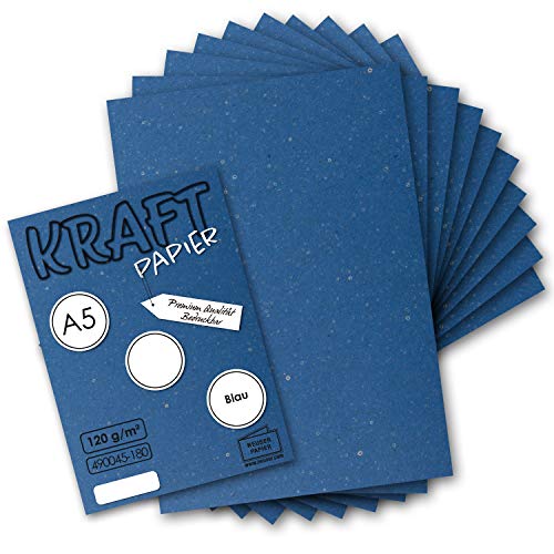 50 Blatt - Vintage Kraftpapier in Blau DIN A5 120 g/m² blaues Recycling-Papier - 21 x 14,8 cm - ökologische Brief-Bogen - Briefpapier - NEUSER PAPIER von NEUSER PAPIER