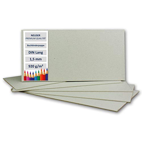 50 Stück Buchbinderpappe DIN Lang - Stärke 1,5 mm (0,15 cm) - Grammatur: 920 g/m² - Format: 11 x 22 cm - Farbe: Grau-Braun von NEUSER PAPIER