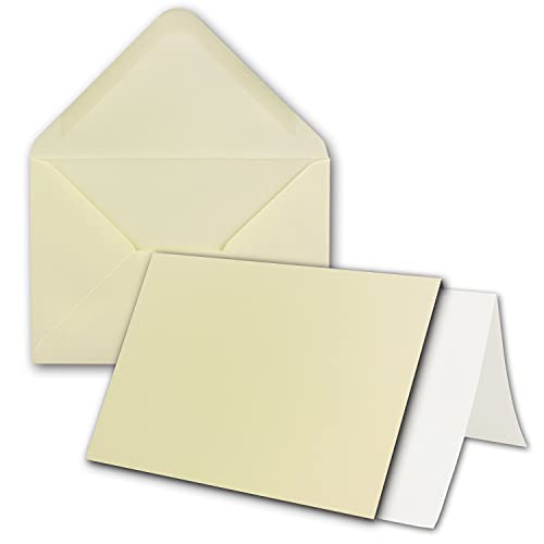 50x DIN A6 Faltkartenset mit Leinenprägung, cremefarben - 10,4 x 14,8 cm - mit Briefumschlägen & Einlegeblätter - Einladungskarten Bastelset hochwertiger Box - von GUSTAV NEUSER von NEUSER PAPIER
