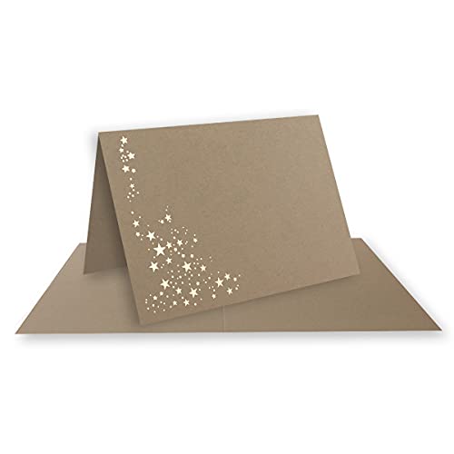 50x Faltkarten DIN A6 - Cappuccino (Braun) mit goldenen Metallic Sternen - 10,5 x 14,8 cm - Einladungskarten zu Weihnachten - Marke: FarbenFroh by GUSTAV NEUSER von NEUSER PAPIER