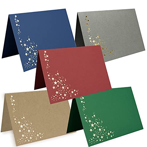 50x Faltkarten DIN A6 - Farbenmix-Paket 1 mit goldenen Metallic Sternen - 10,5 x 14,8 cm - Einladungskarten zu Weihnachten - Marke: FarbenFroh by GUSTAV NEUSER von NEUSER PAPIER
