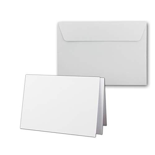 50x Kartenset DIN A6/C6 mit Faltkarten - 10,5 x 14,8 cm - Hochweiß/Kristallweiß - Umschlägen Weiss mit Haftklebung - Einlegeblätter Weiss von NEUSER PAPIER